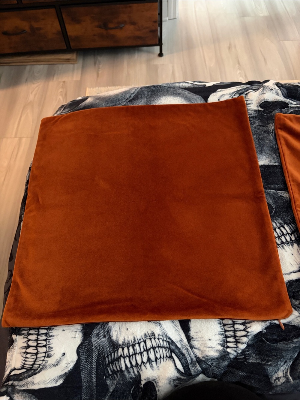 18x18 Rust Orange Velvet Finish PILLOW COVER SET OF 2 - Picture 2 of 3